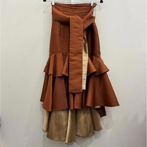 Sandra Weil Brown Polyester Ruffled Skirt with Accent Lining